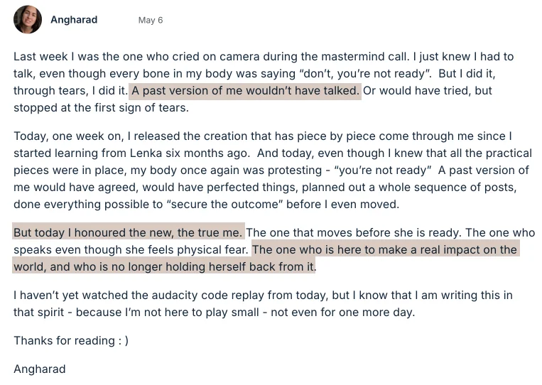 Testimonial from Angharad
