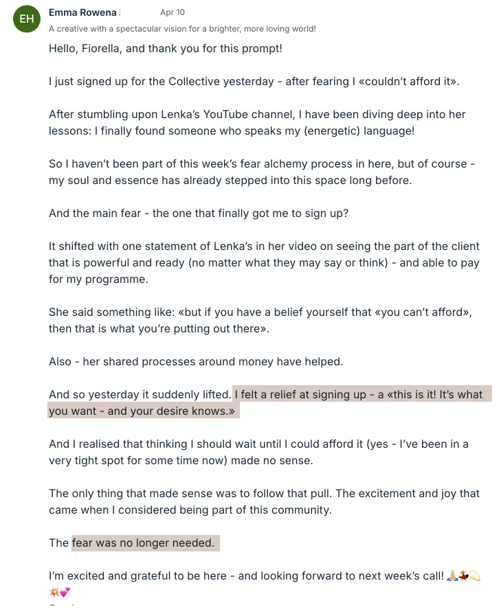 Testimonial from Emma Rowena