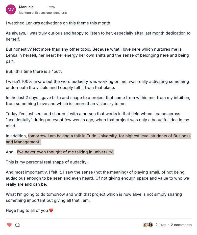 Testimonial from Manuela, Mentor of Identity Expansion
